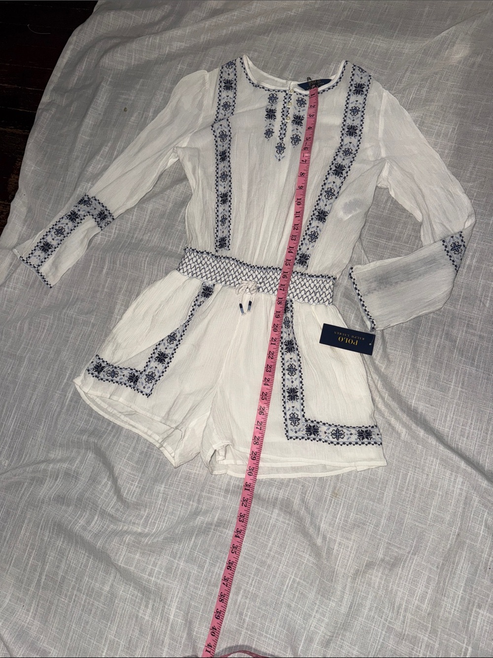 Polo by Ralph Lauren White Romper with Navy Embroidery For 14-year-old girl